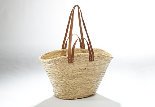 Korbtasche Einkaufstasche Flechttasche Strandtasche Palmtasche mit Ledergriffe und Lederhenkel - 2