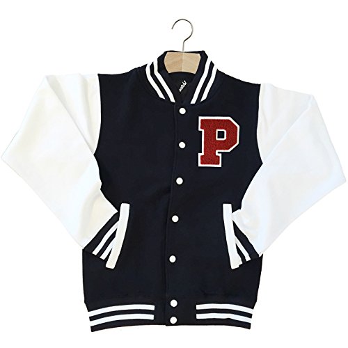 BATCH1 VARSITY BASEBALL JACKET UNISEX PERSONALISED WITH GENUINE US COLLEGE LETTER P (X-Small, Black)