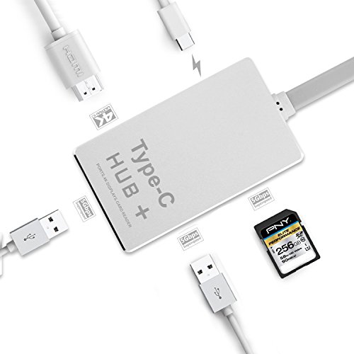 RicoRich 6 in 1 USB 3.0, USB C HUB mit HDMI Ausgang, SD & Micro SD Kartenleser, Power Delivery Aufladen für neues MacBook Pro, CharmeBook Pixel und Mehr (Silber) - 2