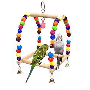 Jainsons Pet Products Bird Toys Parrot Swing Toy with Colorful Wooden Beads Bells and Pet Bird Cage Hammock Hanging Chew Toys for Small Parakeets Cockatiels, Conures, Macaws, Lovebirds, Finches