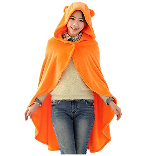 COSPLAZA Orange Animal Hooded Poncho Cape Coral Fleece Cloak Christmas Halloween Cosplay Costume Daily Outwear for Girls