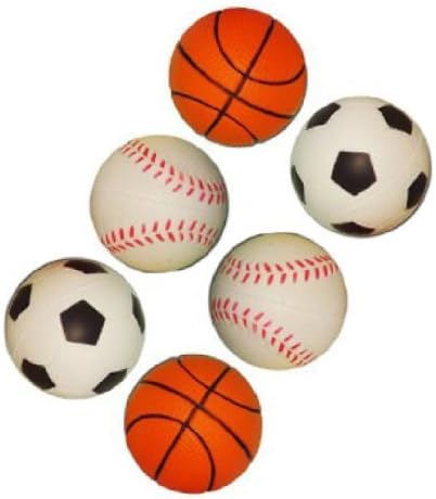 YabberÂ® Set of Six 2 Inch Mini Sports Toy Foam Balls Miniature Basketball Baseball Soccerball Softball Little League Sport Baby Boy Girl Party Favors Safe Indoor or Outdoor Play Stress Squeeze Balls