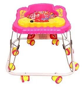 AVANI METROBUZZ Lightweight Adjustable Supporting Beautiful Printed Square Music Walker for Baby Kids - (Color: Pink)