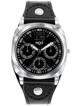 Lucardi - Regal - Regal Armbanduhr für Jungen mit einem schwarzen Lederband für Kinder - Edelstahl