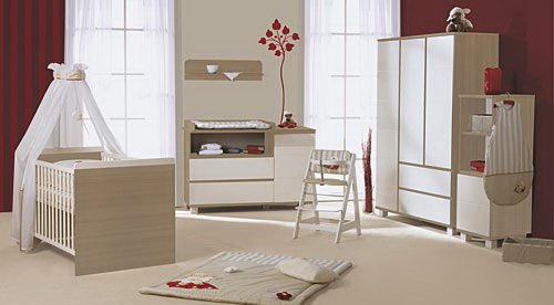 Preisvergleich Produktbild lifestyle4living Babyzimmer, Kinderzimmer, Komplett-Set, Babymöbel, Junge, Mädchen, Kleiderschrank, Wickelkommode, Babybett, weiß, Hochglanz, Arden Pinie Sand-Dekor