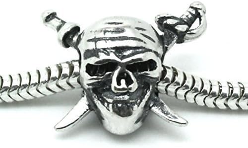 Caribbean Pirates - Skull &amp; Swords - Crossbones - Jolly Roger- 925 Sterling Silver Charm Bead -European Style