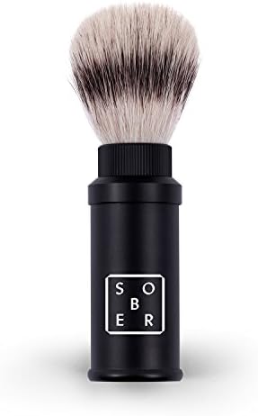 Sober | Travel Shaving Brush With Silver Tip Fibre® Matte Black Aluminium Lockable Synthetic Hair (Vegan) with Same Wear Properties as Badger Silver Tip Bristle...