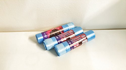 Sacchi per Spazzatura, 50-60 L, Blu, da 30 Sacchetti, Sacchetti per la spazzatura ultra resistenti, con maniglie scorrevoli a