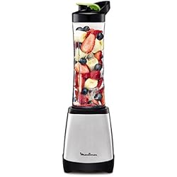Moulinex LM1A0D10 Mini Blender Mixeur Électrique Personal Blender Capacité 0,7L Gourde Nomade Smoothie Soupe 300W Inox