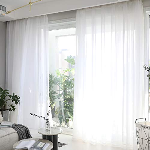 HOME BRILLIANT semi sheer finestra righe bianco tende, pannelli per camera cucina armadio ripiani tende asta tascabile moderno Curtains W 54" x L 63" Dolly Rod Pocket