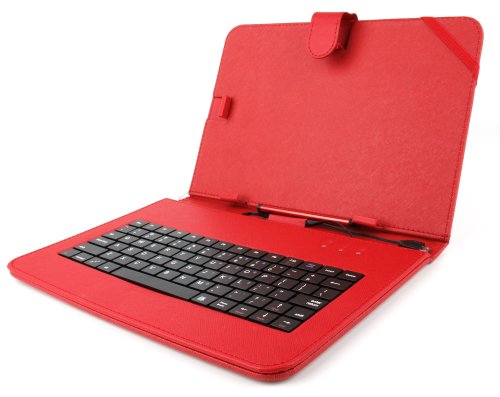 Durable Red Case With Micro USB Keyboard   Stylus Pen For Use With Hannspree Hannspad   Thalia Tablet PC 4  By DURAGADGET