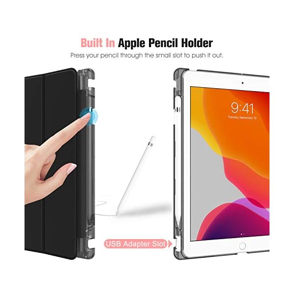 Fintie Funda para iPad 10,2" 2020/2019 con Soporte Integrado para Pencil - Trasera Transparente Carcasa Ligera Función de Auto-Reposo/Activación para iPad 8/7.ª Generación, Negro - Image 5