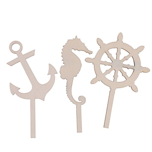 Gazechimp 12-teilige Holz Cupcake-Dekoration für Kindergeburtstag oder Geburt Kinder Geburtstag Muffin Deko – Anker, 9cm - 7
