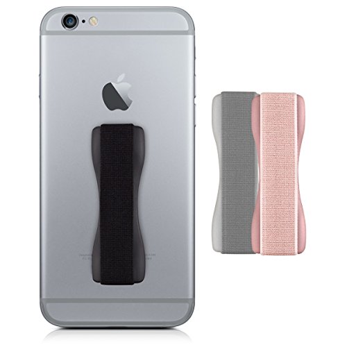 kwmobile Smartphone Fingerhalter 3er Set - Handy Halter Griff Halterung Einhandbedienung - 3x Handyhalter in Schwarz Silber Rosegold