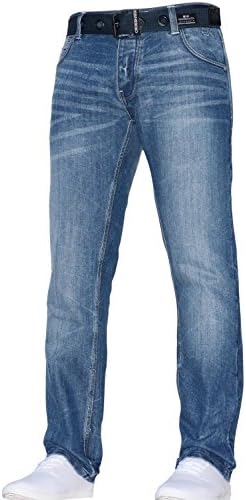 Mens Crosshatch Classic Straight Leg Regular Fit Stylish Denim Jeans All Waist Sizes Belted