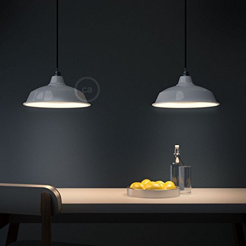 Industrie Lampenschirm Bistrot E27 Metall lackweiß mit weißer Innenseite. Durchmesser 38 cm. - 2