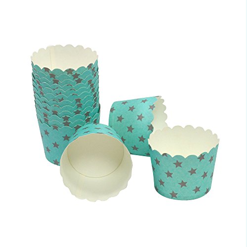 50 Frau Wundervoll Muffin Backformen aus stabilem Papier, klein Ø 5 cm, türkis mit grauen Sternen / Muffinförmchen / Cupcake Backformen / Muffindeko aus stabilem Papier