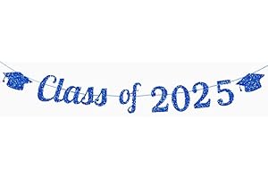 SOPSTUO Class of 2025 Banner - Graduation Decorations Bunting, Blue Glittery Congratulations Banner, 2025 Senior High School College Graduation Party Decoration