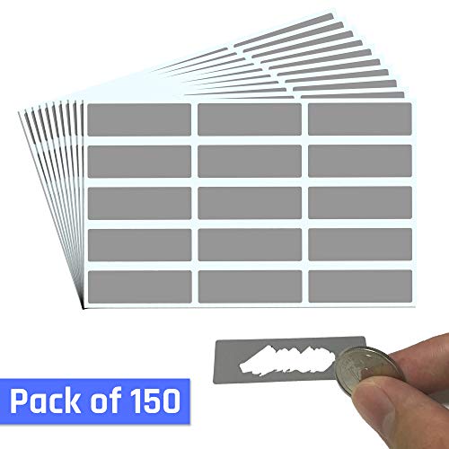 150 Stück, 48 x 15 mm, Rubbel Etiketten Rubbellos Aufkleber Grau Rechteck, Scratch Sticker