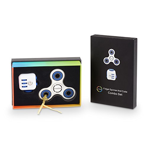 Original Envolve Fidget Cube and Tri-Spinner Combo (Blue)  For focus, calm anxiety, and break nervous habits. Long spin times (Gift Packaging)