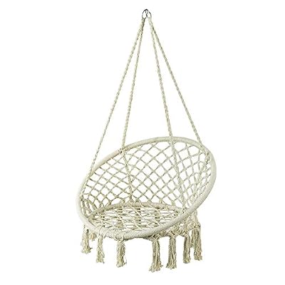 SoBuy® OGS42-MI Chaise Suspendue à Franges en Corde de Coton, Hamac Suspendu macramé, Fauteuil balançoire Intérieur extérieur, Balancelle de Jardin et Patio- Hamac Rond
