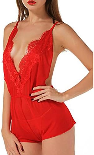 Sexy Lingerie Set Women's Ronamick Muslin Negligee Lingerie Fashion Women Sexy Bow Lingerie Uniforms Temptation Sexy Underwear Siamese Nightdress, red, M