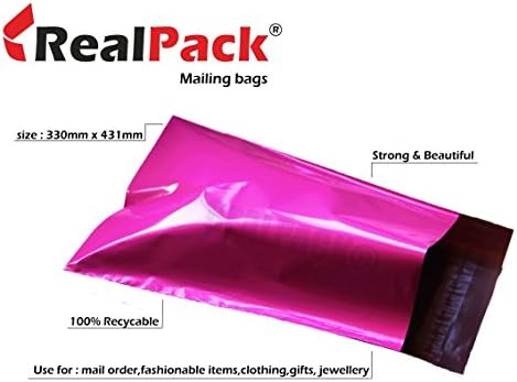REALPACK® 25 x Pink Plastic Poly Mailing Bags Envelopes Size 13" x 17" 330mm x 431mm+(40mm Lip)