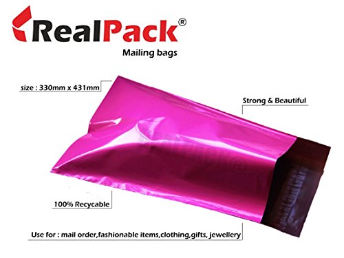 REALPACK® 25 x Pink Plastic Poly Mailing Bags Envelopes Size 13" x 17" 330mm x 431mm+(40mm Lip)