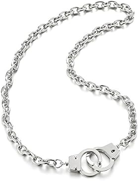 Herren Damen Gliederkette Handschellen Halskette Panzerkette Hip Hop Collier, 68CM, Punk Rock