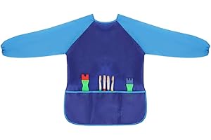 JIAHG Malschürze Kinder Wasserdicht Kinder Malkittel Bastelschürze Atmungsaktiv Kinderschürze mit Langarm und 3 Taschen für Malen, Kochen, Laboraktivität, Essen, Alter 3-8 Jahre