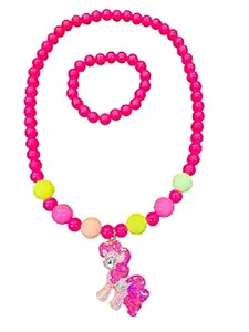 Azotiquee Sparkle Necklace & Bracelet Set for Girls - Pink Color Necklace Set for Little Girls & Toddlers.