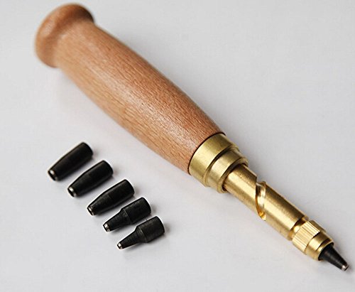 asentechuk® Holz Griff Automatische Schraube Locher Leder Gürtel Bohrmaschine Werkzeug mit 6 Lochpfeifen, Spitze