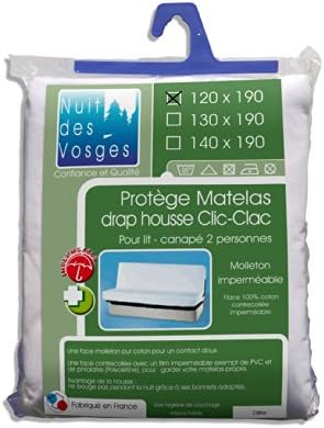 Nuit des Vosges 2090932 Céline Mattress protector for Sofa bed Waterproof Cotton White 190 x 120 cm