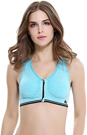 Bra Women Bras Sport Wear Running Sport Bra Absorber Full Cup Max Run Gym Yoga Fitness Stretch Workout Tank Top Front Zipper Plunge Padded Wirefree Active Support(XL,Sky Blue)