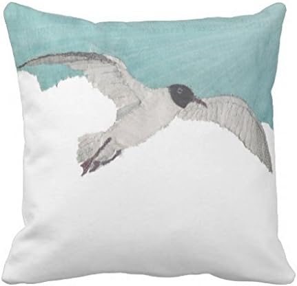 Home Decorative Square Pillow Case Cushion Cover 16X16 Inches Seagull Bird Sky Coastal Beach Themed Outdoor
