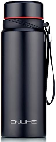 Qyuhe® Sports Water Bottle Double Walled Vacuum Insulated, 18/8 Stainless Steel (Black 750ml)