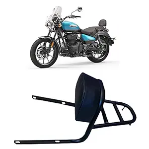 RP Bike Accessories Rear Luggage Carrier with Backrest Comfortable Cushion Compatible for Royal Enfield Meteor 350, Back Rest Support Pillion Black Cushion Style Backrest (Black)