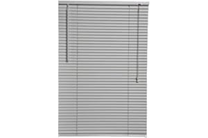 GENERIC Grey Plain PVC venetian Blind - Width 114cm x Drop 150cm - 25mm Horizontal Slats - Easy Fit Trimmable fitting with Tilt control Wand Mechanism