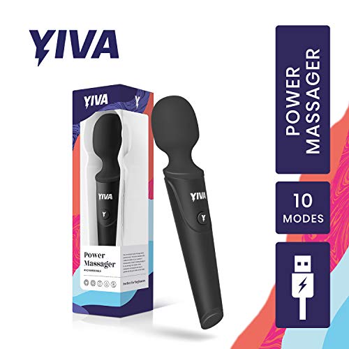 Preisvergleich Produktbild Yiva Massagestab (Schwarz) Stabmassager für tiefgreifende Massagen, 10 Vibrationsmodi, akkubetrieben & starke Vibrationen, wasserfestes Silikon & kabellos, tiefe Entspannung für gesamten Körper