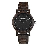 ZARTHOLZ Herren Damen Unisex Holzuhr Holz-Armbanduhr Klassik (Sandelholz Schwarz)