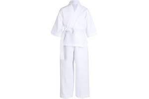 inhzoy Enfants Garçon Fille Tenue de Karaté Taekwondov Judo Kimono en Coton Costume de Combat Performance Ensembles Haut Vest + Pantalon + Ceinture Blanche