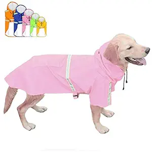 FEimaX Dog Raincoats Rain Poncho Coat Waterproof Rain Jacket with Hood for Medium and Large Dogs, Lightweight Hoodies Pet Windproof for Outdoor Walking (2XL (Chest: 22.4??, Body 17.7''), Pink)