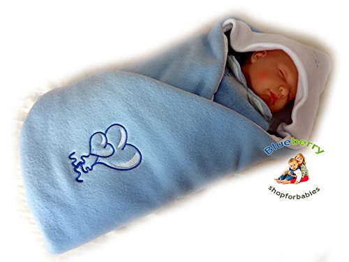 BlueberryShop LUXURIOUS FLEECE VERY WARM Swaddle Wrap, Blanket, Sleeping Bag baby shower GIFT PRESENT 0-3m ( 0-3m ) ( 78 x 78 cm ) Blue Heart