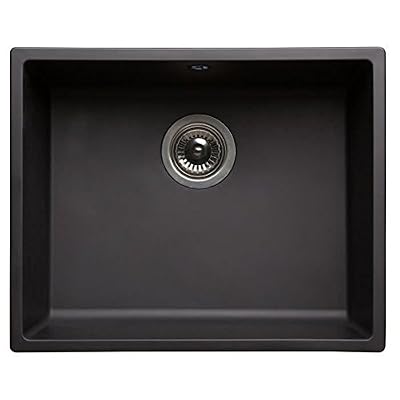 Aucune Evier 1 cuve carrée en résine noire 500x400x200mm bonde a panier en inox