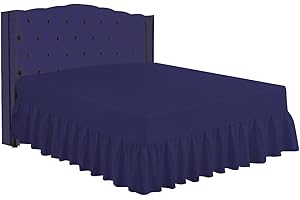 Odeur Easy Iron Navy Single Valance Sheet Frilled Base Fitted Valance Sheets, Poly Cotton Single Bed Valance Sheet, Polycotton Fitted Valance Sheet Single Bed