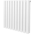 Oval Column Radiator 600mm x 600mm Modern Designer Double Panel Central Heating Heater Gloss White Carbon Steel Horizontal Kitchen Living Room Bathroom Free Cleaning Brush Fixing Kit & Brackets