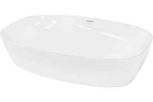ECD Germany Lavabo Cerámico Ovalado con Agujero Conexión Estandar - Blanco - Lavamanos sobre Encimera - 605 x 380 x 140 mm - Diseño Moderno - Fregadero sin Juego de Desagüe - Realza Cada Baño o Aseo