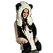 Produktbild Très Chic Mailanda Fell Mütze Damen Kapuzenschal Winter Plüschmütze Tiermütze Ohren mit Handschuhe Schal Kunstfell (One SIze, Panda (Weiss und Schwarz))