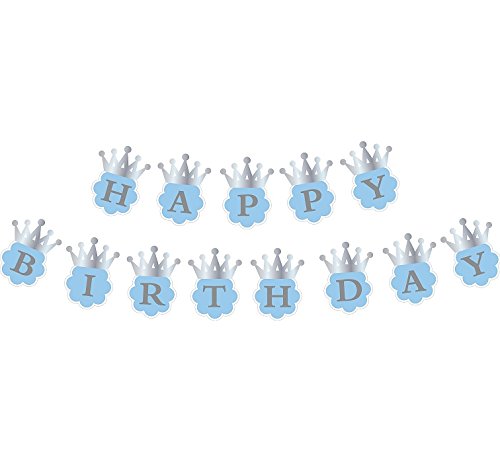 Preisvergleich Produktbild Girlanda urodzinowa Srebrna korona, 12cm x 15cm x 180cm, niebieska