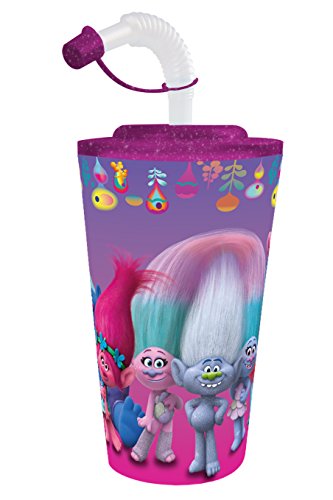Preisvergleich Produktbild Trolls stabiler Trinkbecher mit integriertem Strohhalm 480ml